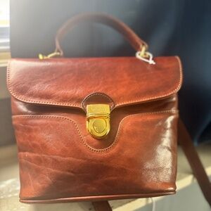 Oroton Brown 100% cowhide leather square removable crossbody bag with handle